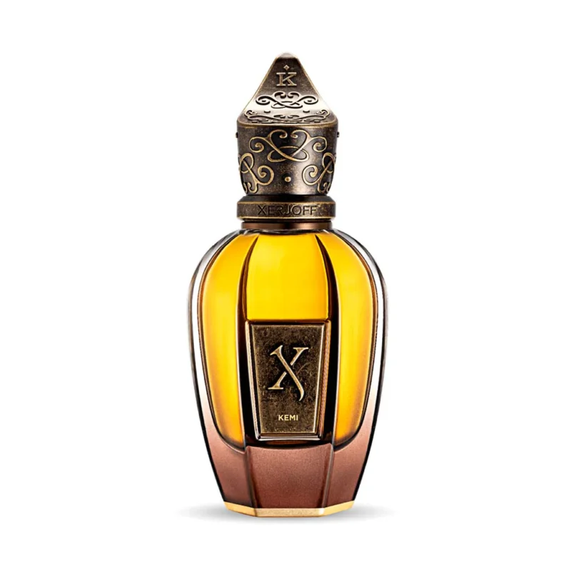 Envase cilindrero negro con etiqueta dorada de Kemi de Xerjoff y tapón negro