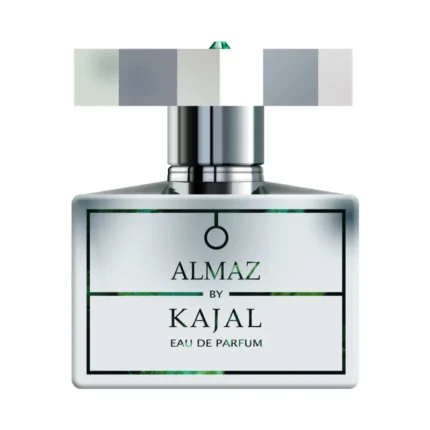 Frasco rectangular de Almaz de Kajal en vidrio transparente con etiqueta simple y tapón plateado