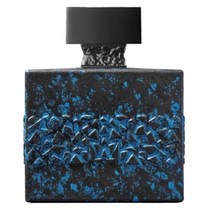 Envase azul eléctrico de Desirtoxic Intense de M. Micallef con diseño salpicado y tapón negro