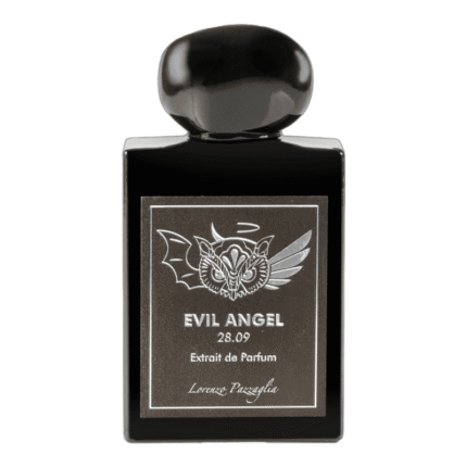 Botella oscura de Evil Angel de Lorenzo Pazzaglia con tipografía blanca