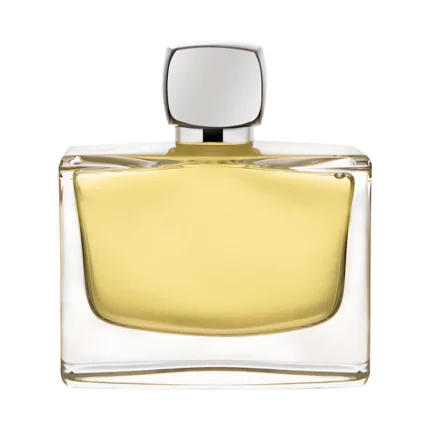 Frasco cuadrado transparente con líquido amarillo pálido y tapón plateado de Incident Diplomatique de Jovoy Paris