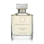 Botella rectangular de vidrio transparente de Montabaco Intensivo de Ormonde Jayne con tapón dorado y etiqueta minimalista