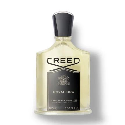 Frasco verde claro de Royal Oud de Creed con tapón negro y etiqueta dorada