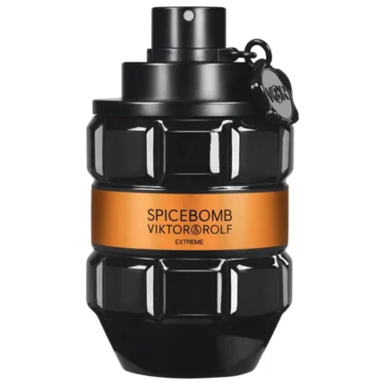 Envase estilo granada metálico de Spicebomb Extreme de Viktor&Rolf en negro y naranja